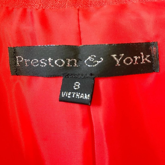 PRESTON & YORK Women's Scarlet Red Zebra Zip Pockets Open Front Blazer sz 8 - Picture 7 of 9